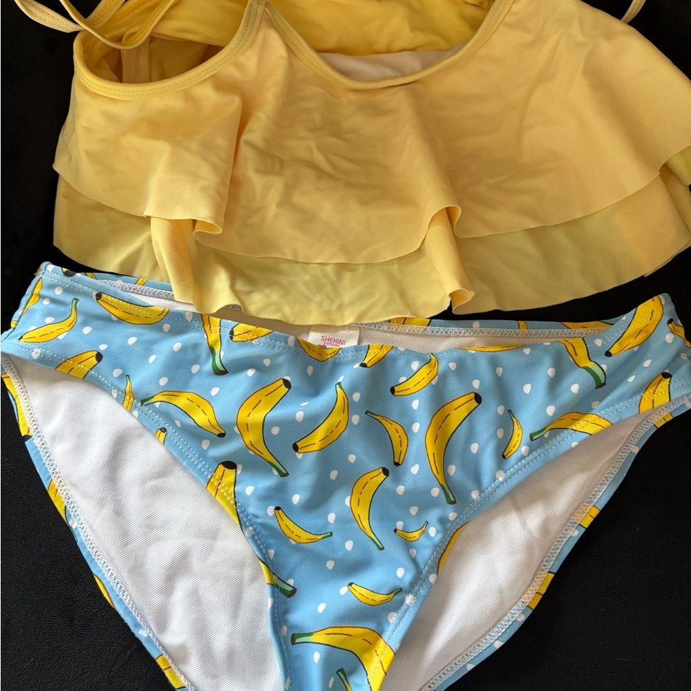 Yellow and Blue Banana Print Kids Bikini